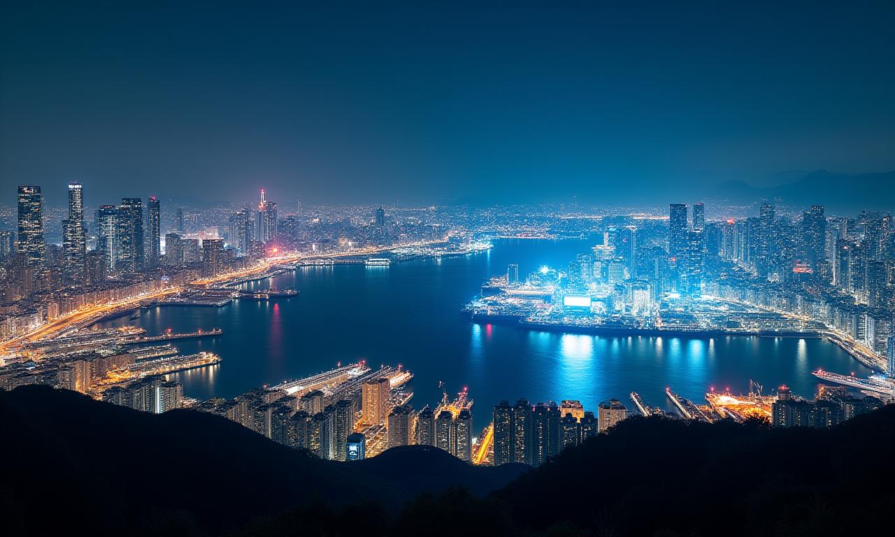 横浜港の夜景にデータオーバーレイ